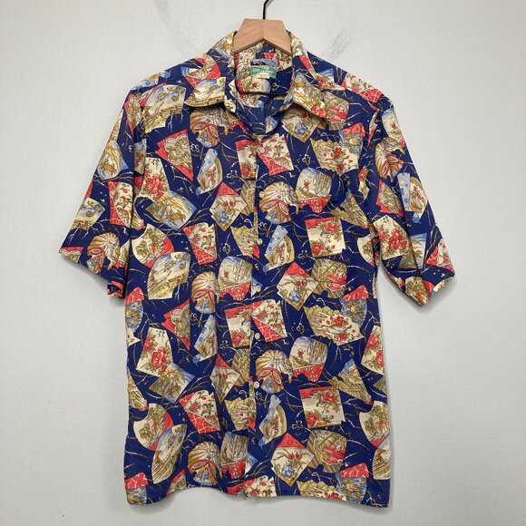 reyn spooner Other - Reyn Spooner Shirt Mens Large Blue Cotton Hawaiian Japanese Floral Graphic Print